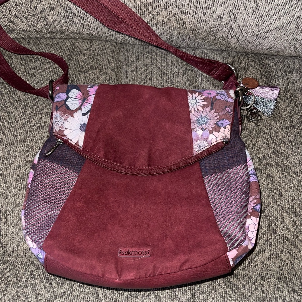 Sakroots Burgundy Floral Crossbody Bag